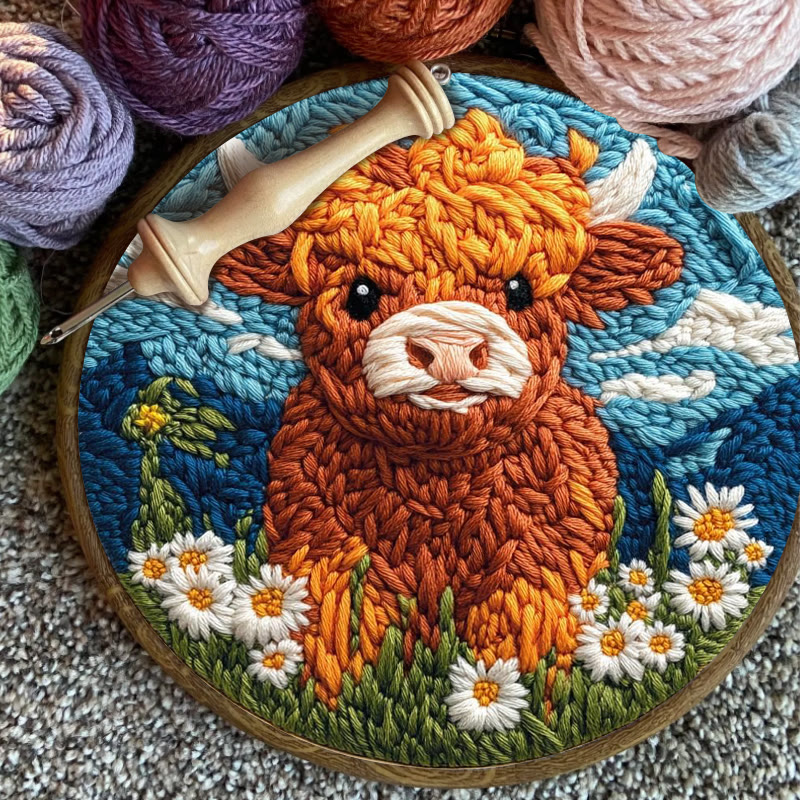 Highland Cattle Punch Needle Kit - Daisy Flower Craft | Easy Starter Set - image 6