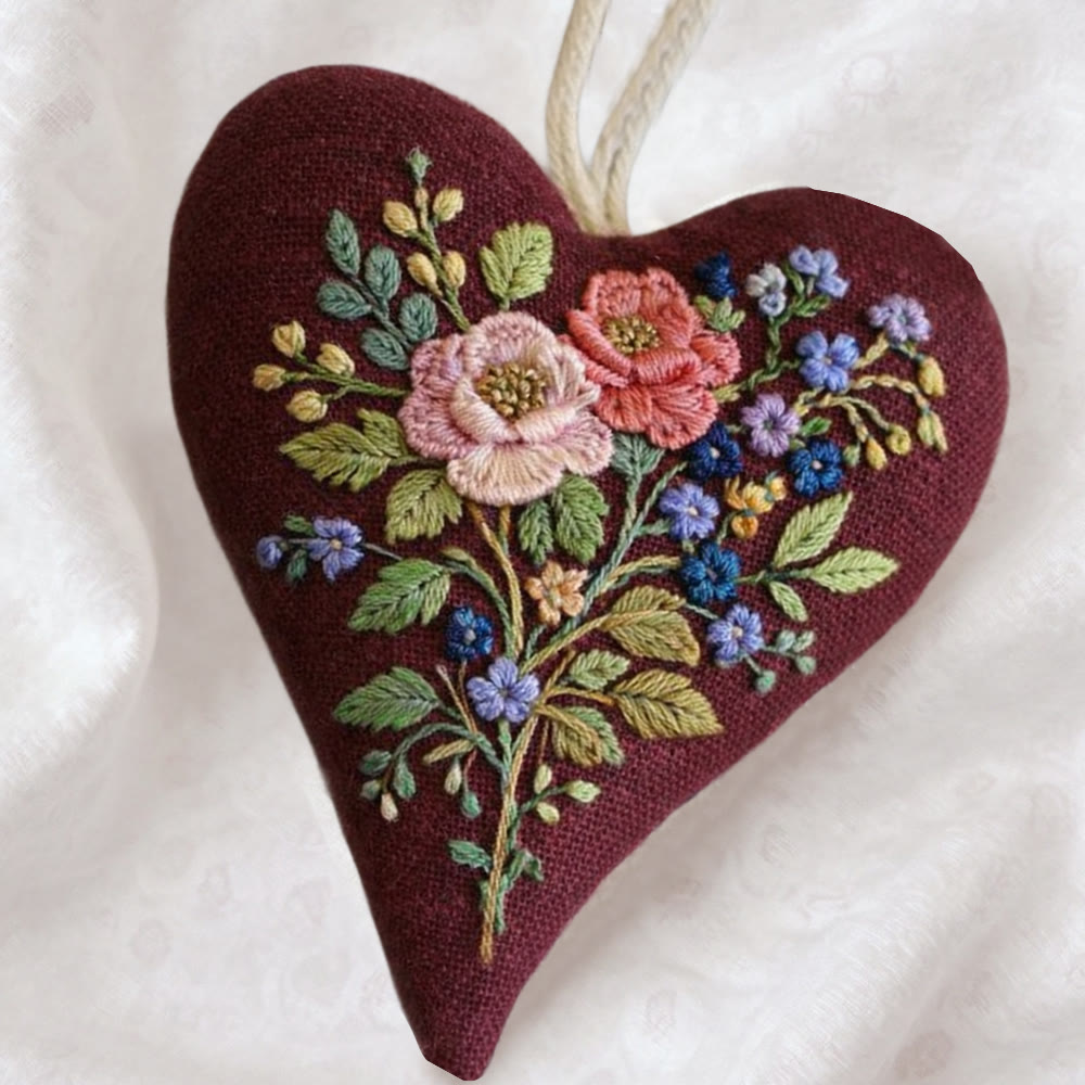 Rubbyoo Heart Embroidery Kit - Burgundy Floral Bouquet Design | Gentle Handmade Diy | Elegant Gifting Choice - image 5