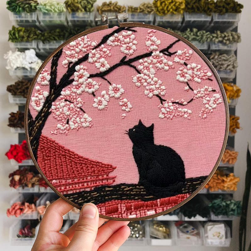 Rubbyoo Embroidery Kit - Sakura Cat Kyoto | Oriental-inspired Diy | Whimsical Wall Art Kit - image 8