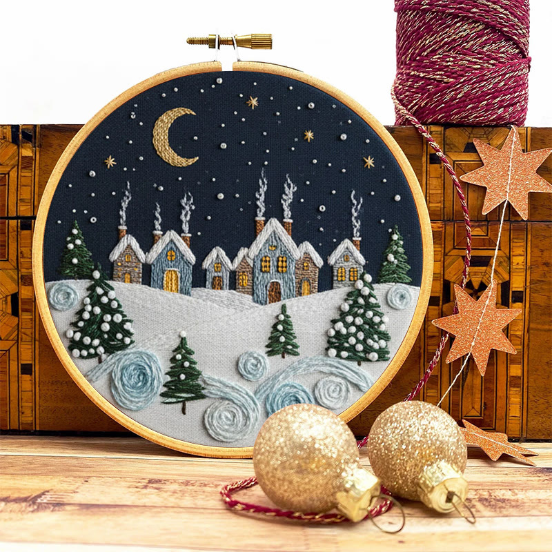 Rubbyoo Embroidery Kit - Moonlit Snow Town | Cozy Home Ornament | Hand Stitch Craft - image 10