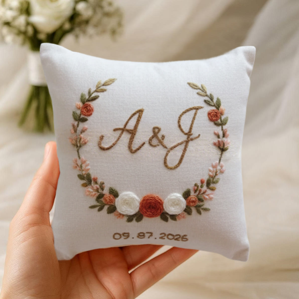 Rubbyoo Personalized Ring Bearer Pillow Embroidery Kit - Rose Wreath Monogram | Milestone Gatherings | Novice-friendly - image 3