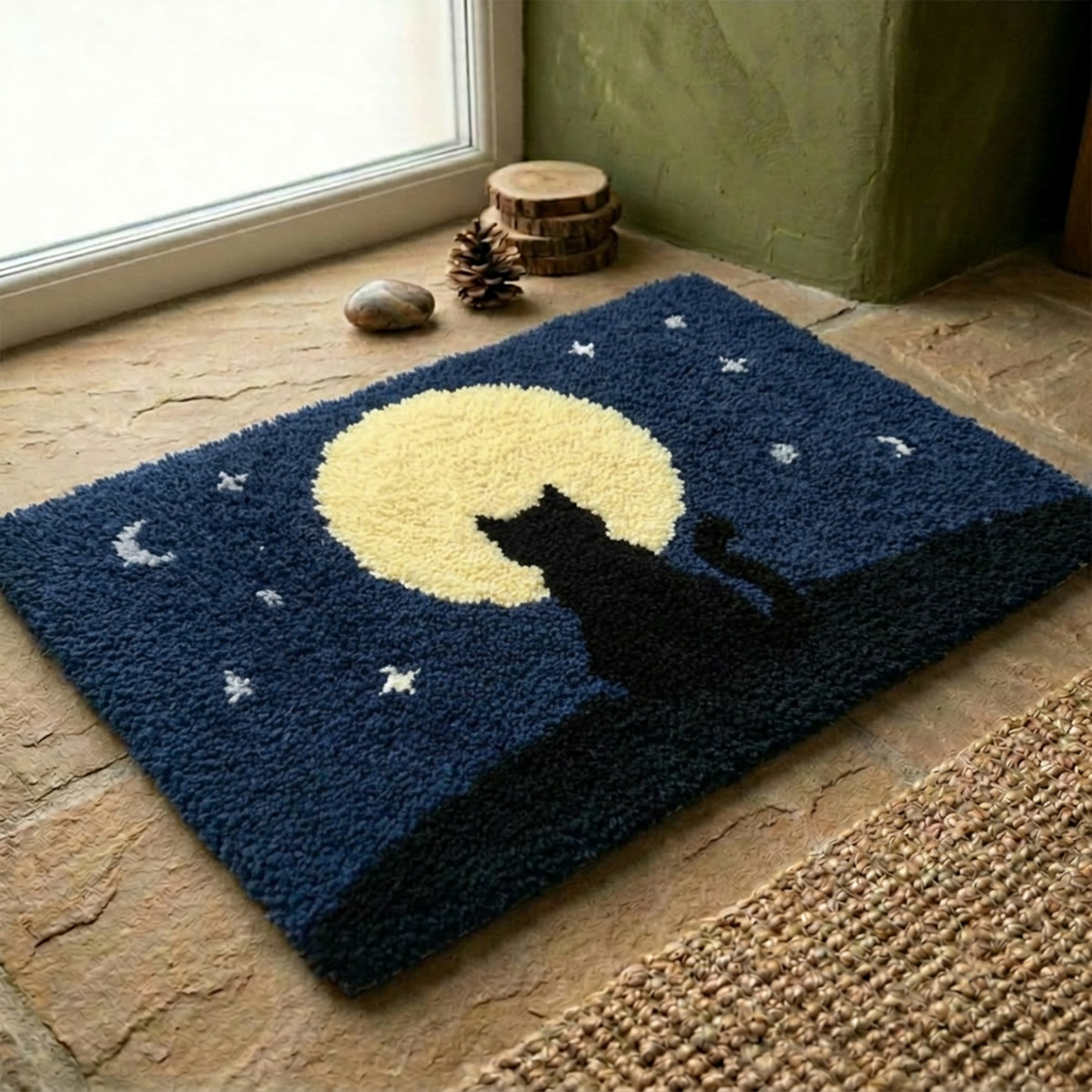 Rubbyoo Latch Hook Rug Kit - Lonely Cat With Moom | Diy Handmade Art |  Tufted Halloween Ornament - image 6