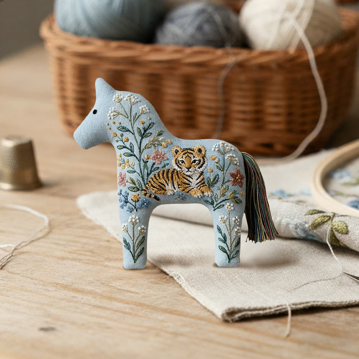 Rubbyoo Dala Horse Embroidery Kit - Wild Baby Tiger | Diy Lovely Wildlife Craft For Kids | Ideal Nursery Room Shelf Display - image 2