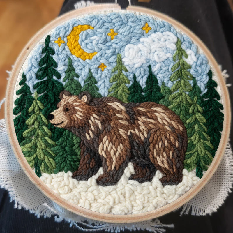 Moonlit Forest Brown Bear Punch Needle Kit - Easy DIY Project | Nature Themed Home Display Item - image 7