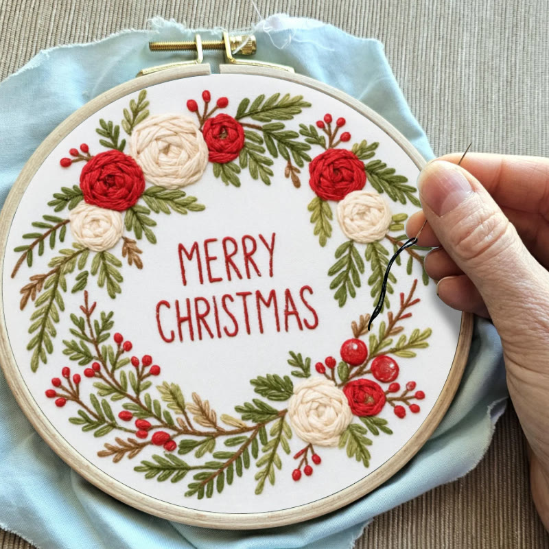 Rubbyoo Embroidery Kit - Christmas Wreath | Floral Christmas Craft | Diy Ornament Art - image 3