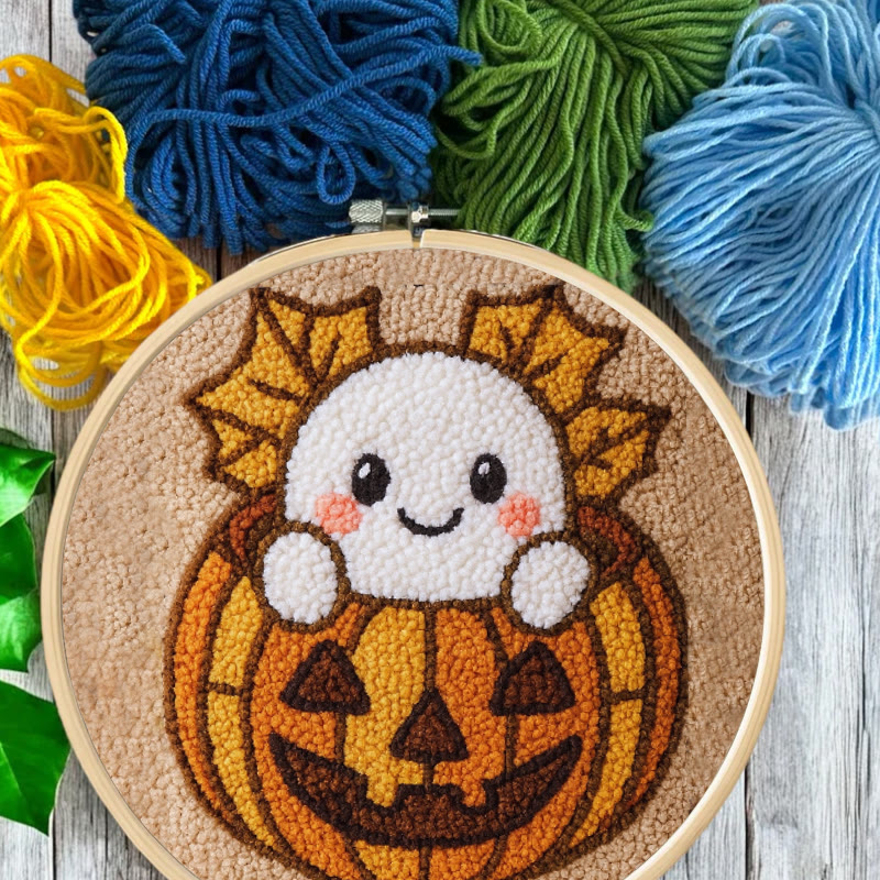 Pumpkin Ghost Punch Needle Kit - Adorable Halloween Craft | Diy Decorative Art - image 4