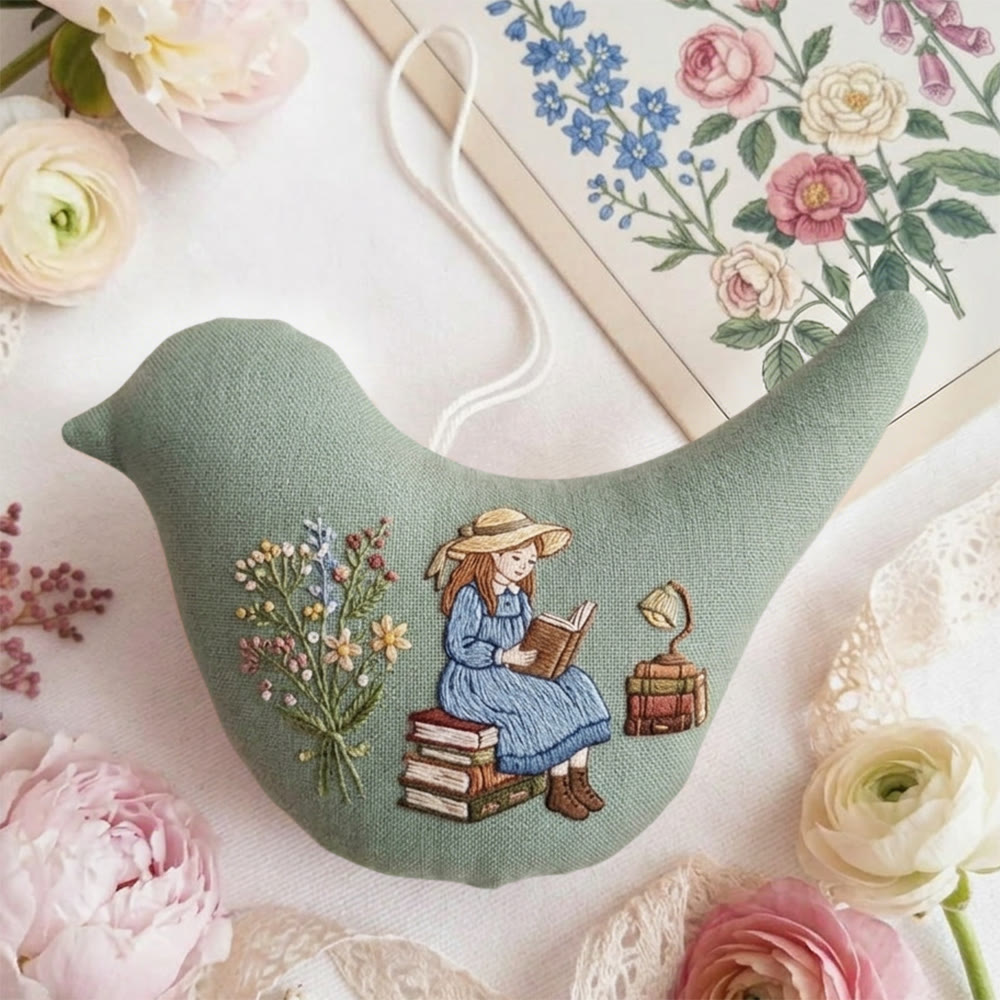 Rubbyoo Bird-shaped Embroidery Kit - Reading Girls | Handmade Spring Decor | Unique Gift For Mom - image 6