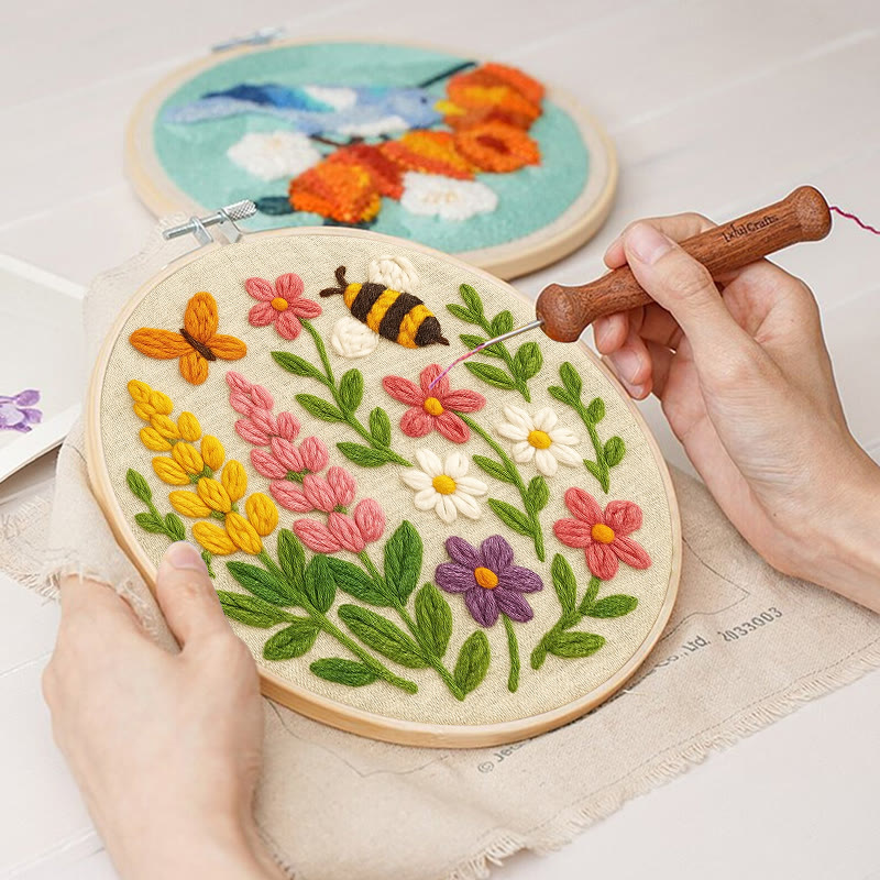 オリジナル　縫い付けタイプ　flowers Wildflowers Punch Needle Kit - Handmade Craft For Flower Lovers