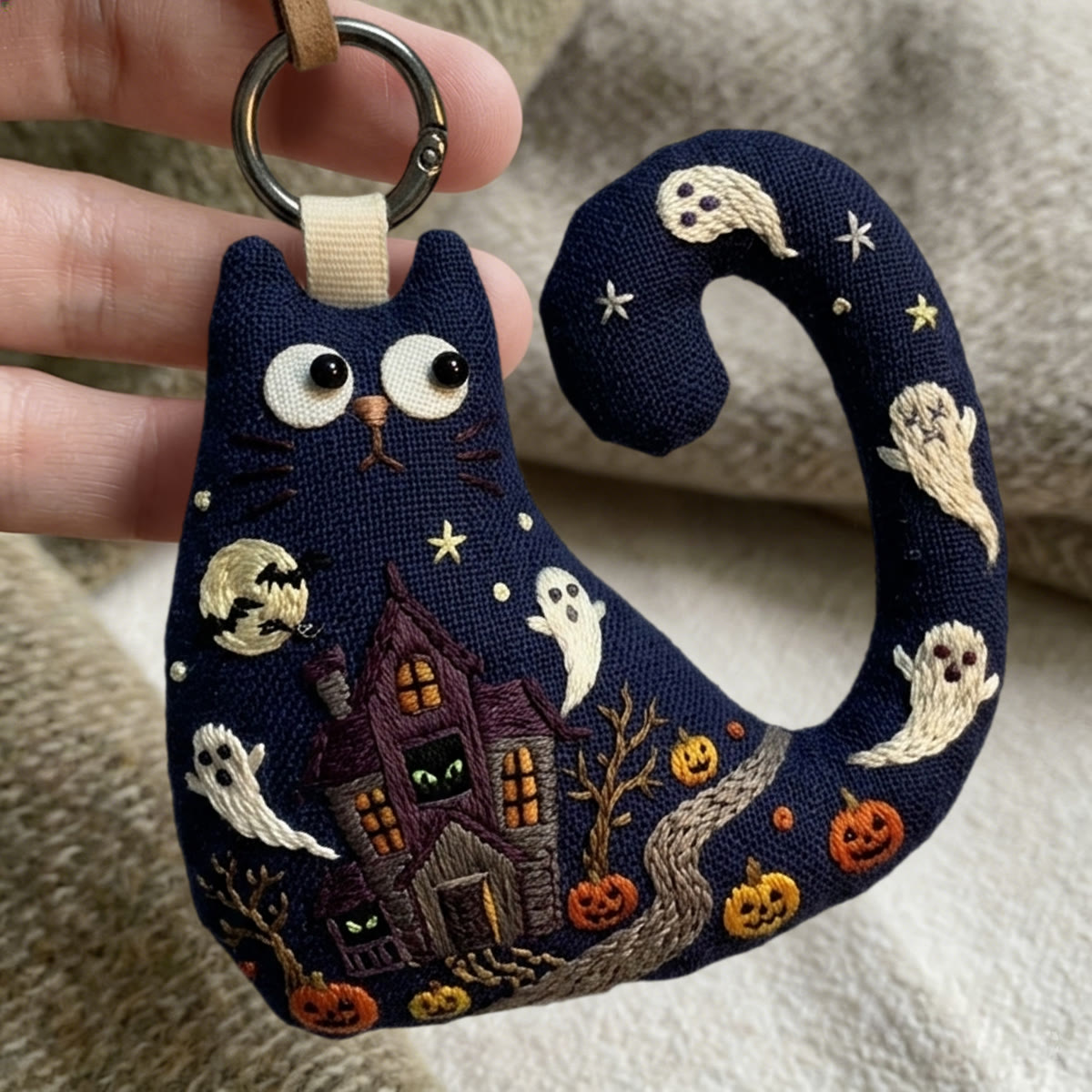Rubbyoo Cat Embroidery Kit - Haunted House | Unique Handmade Keepsake | Creepy Cute Bag Charm - image 8