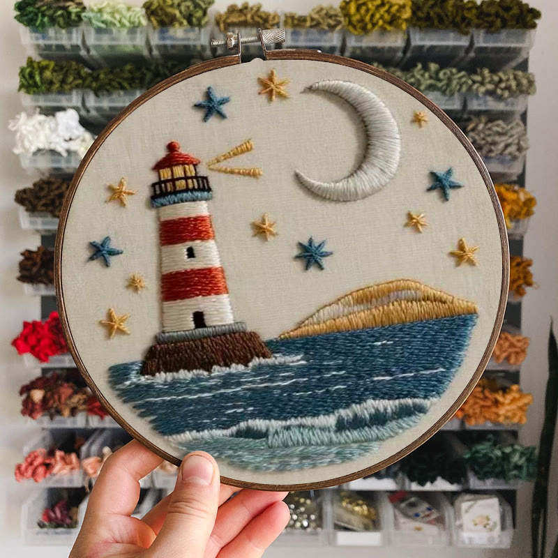Rubbyoo Embroidery Kit - Nightfall Lighthouse | Ocean-inspired Art | Home Display Piece - image 7