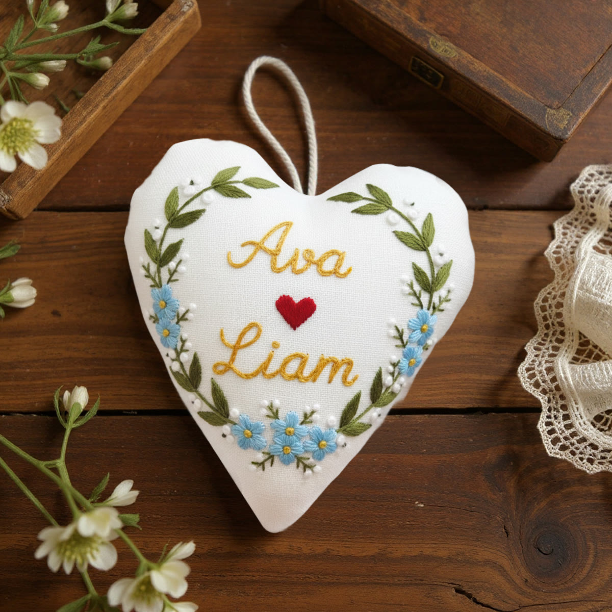 Rubbyoo Heart Embroidery Kit - Ava Liam Heart Blue Blossom | Beginner-easy Embroidery | Custom Decor Accent - image 5