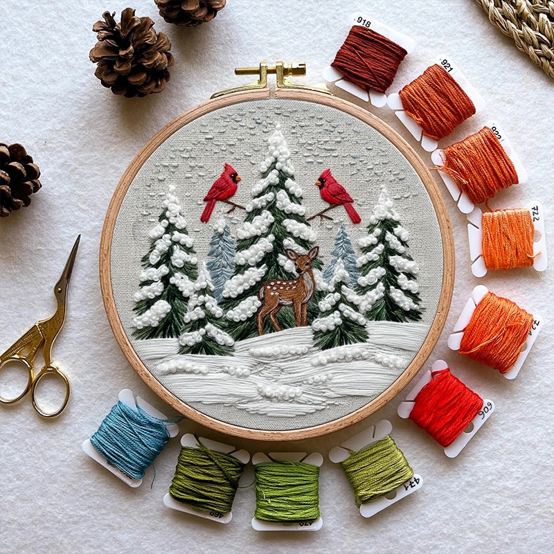 Rubbyoo Embroidery Kit - Snowy Forest | Christmas Cardinals Handicraft | Winter Landscape Art  - image 9