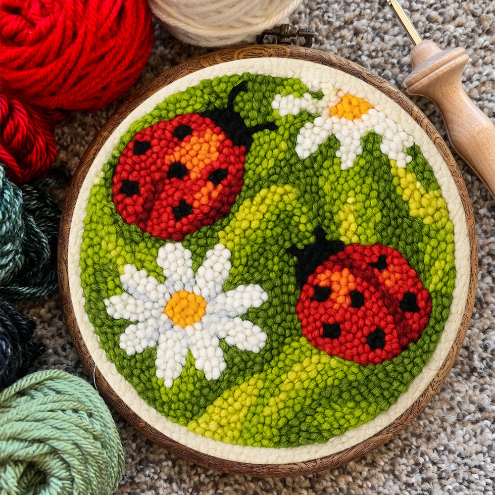 Blooming Flower With Bug Punch Needle Kit - Diy Insect Craft | Nice Home Ornament - image 9