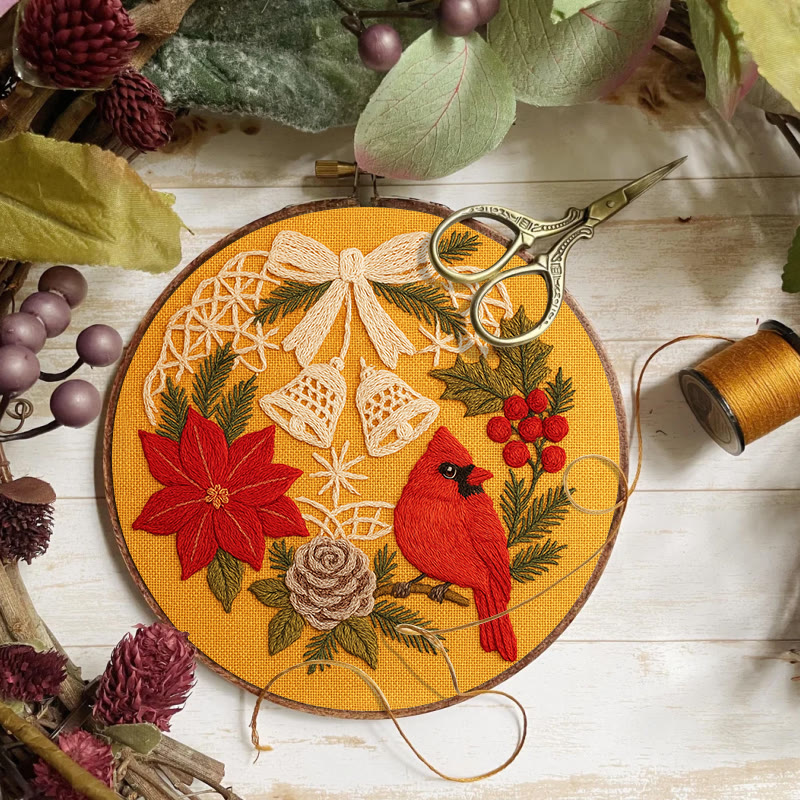 Rubbyoo Embroidery Kit - Christmas Celebration | Cardinal Bird Handicraft | Decorative Hoop Art - image 7