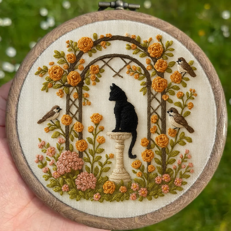 Rubbyoo Embroidery Kit - Cat With Blooming Flowers | Handicraft For Wedding Gifts | Perfect As Room Decor - image 8