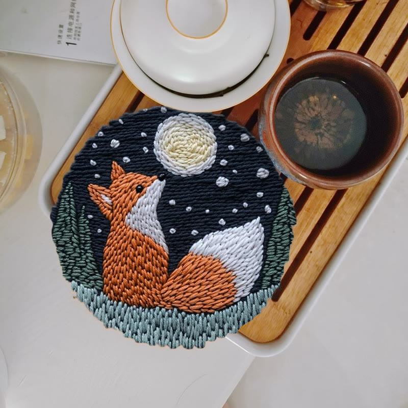 Fox In Night Punch Needle Kit - Diy Animal Handicraft | Nice Craft For Home Ornament  - 5 inch Coaster Kit - image 9