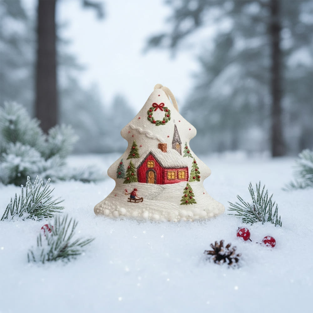 Rubbyoo Tree-shaped Embroidery Kit - Snowy Cottage | Embellished With Winter Charm | Unique Holiday Ornament - image 10