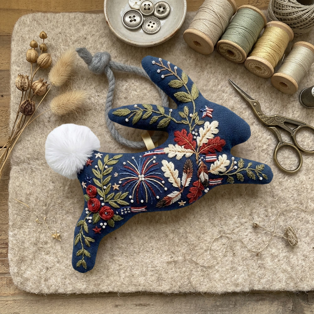 Rubbyoo Rabbit Embroidery Kit - Firework And Stripes Ribbons | Unique Patriotic Keepsake For Nursery | Patriotic Wall Decor - image 6