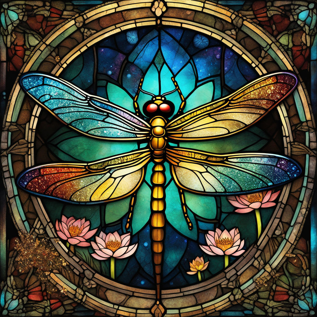 Majestic Colored Glass Dragonfly - Wooden Jigsaw Puzzle