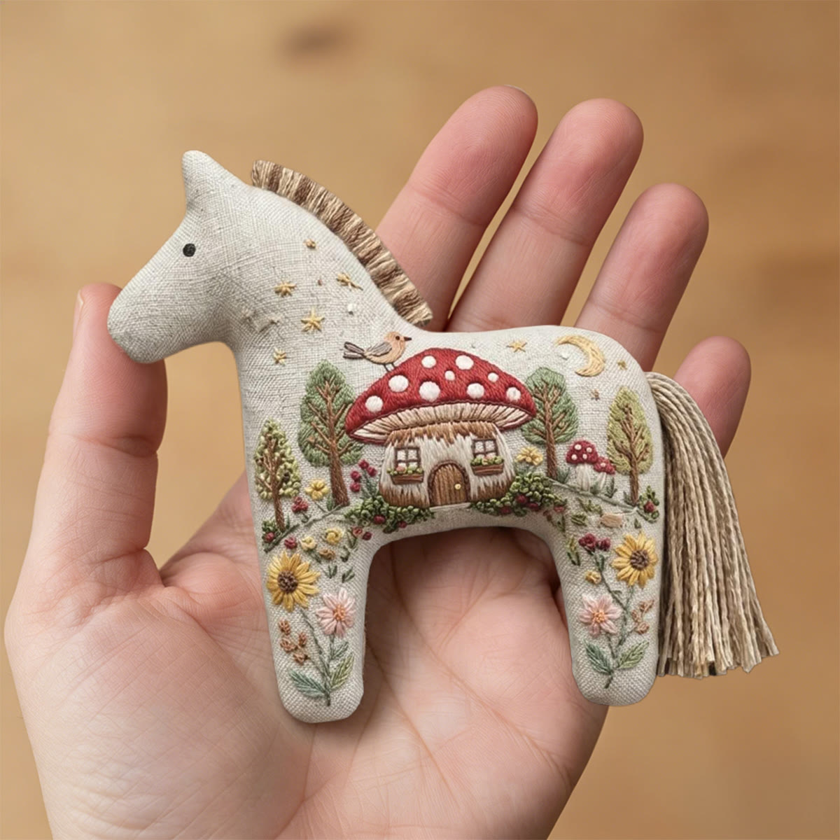Rubbyoo Dala Horse Embroidery Kit - Mushroom House | Unique Gift For Her | Cute Bag Charm - image 9