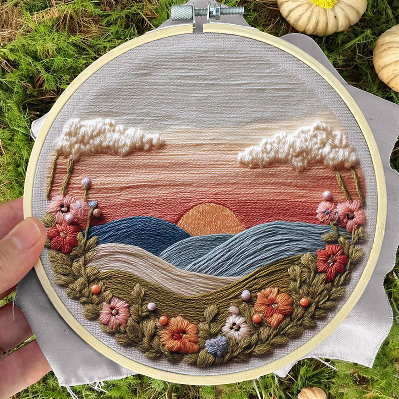 Rubbyoo Embroidery Kit - Floral Sunset Landscape | Scenic Diy Craft | Artistic Home Accent Kit - image 9