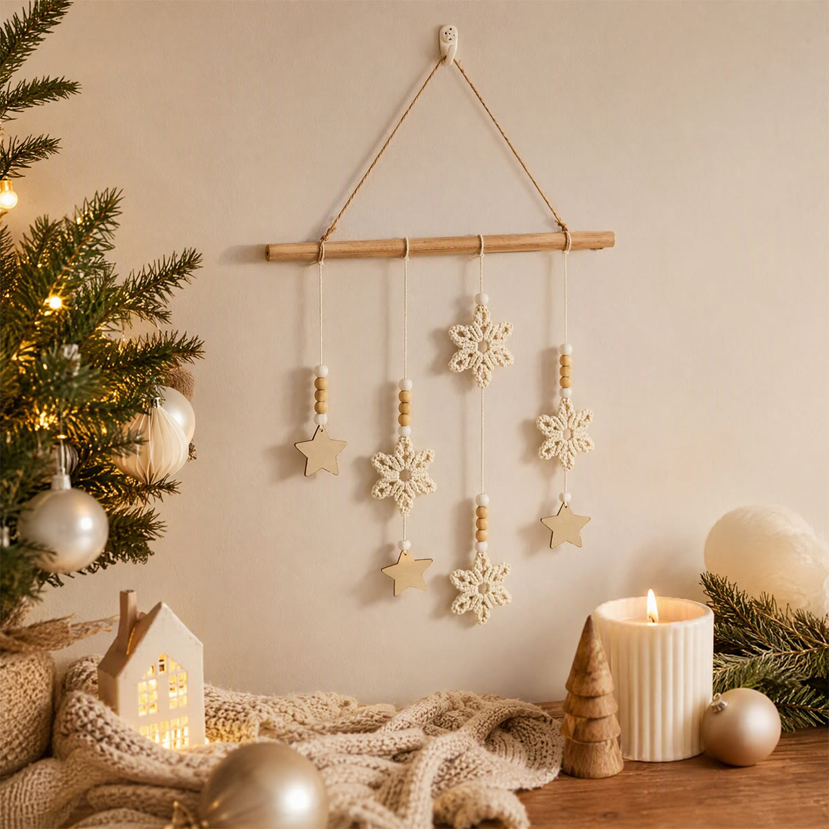 Rubbyoo Rustic Crochet Snowflake Wall Hanging – Cozy Winter Holiday Home Accent | Elegant Timeless Nordic Decor - image 3