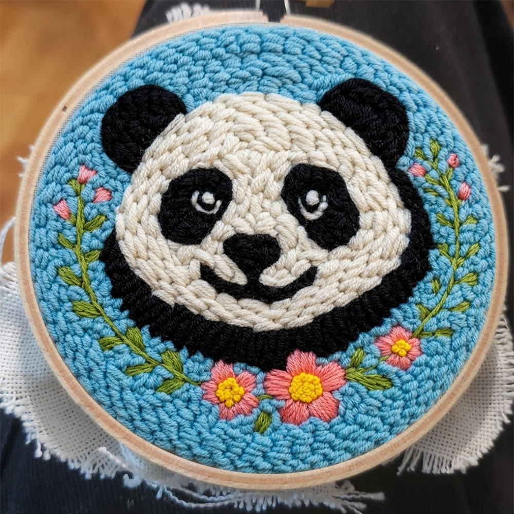 Floral Panda Punch Needle Kit - Adorable Animal Craft |  Diy Project For Beginner  - image 7