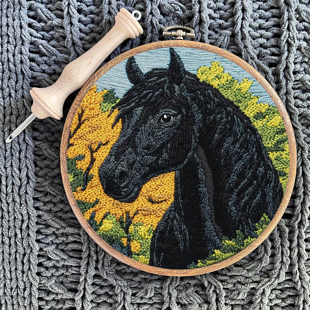 Black Horse Punch Needle Kit - Diy Animal Handmade Crfat | Perfect Home Ornament  - image 10