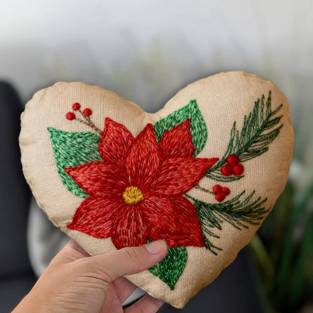 Rubbyoo Heart Embroidery Kit - Winter Poinsettia | Christmas Floral Ornament | Handmade Hoop Art  - image 8