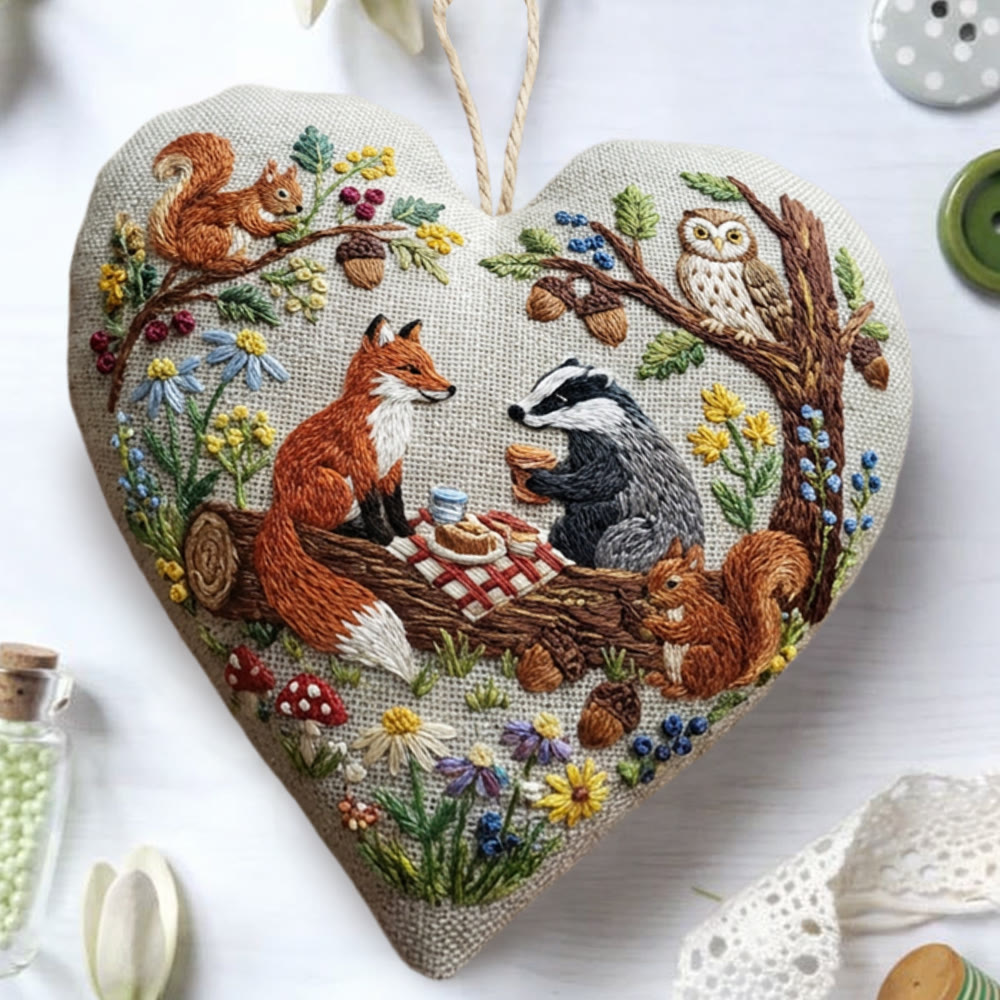 Rubbyoo Heart Embroidery Kit - Forest Picnic Animal | Playful Craft Project | Ideal Gathering Present - image 8