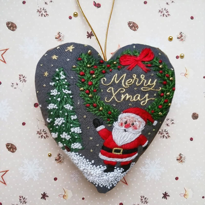 Rubbyoo Heart Embroidery Kit - Merry Christmas | Diy Holiday Collection | Nice Gifts For Friends - 6 inches hoop kit - image 1