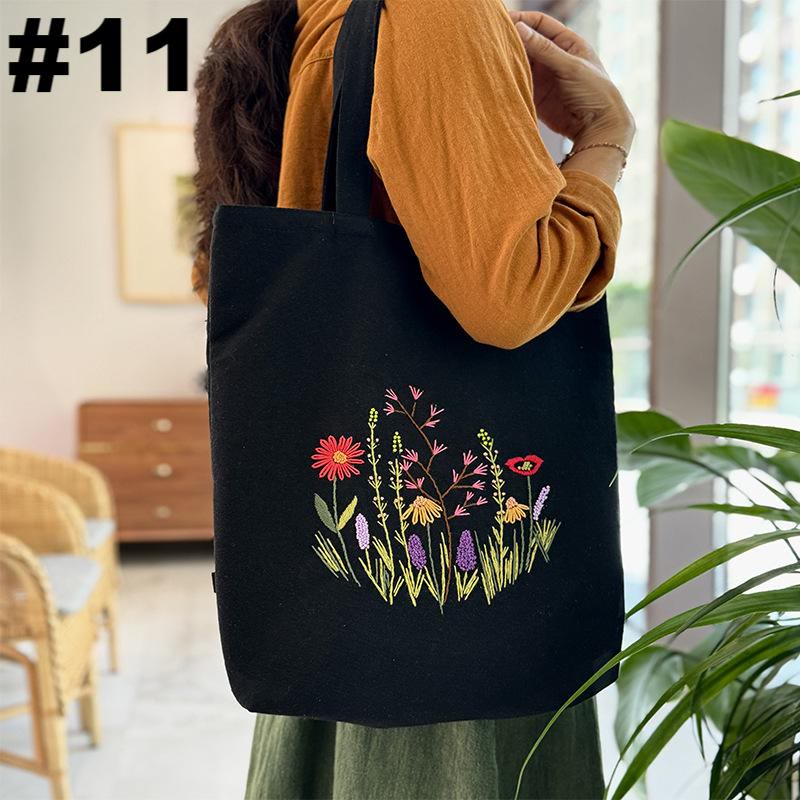 Embroidery Black Canvas Tote Bag Kits | Easy Craft For Beginners |  Diy Embroidered Flower Bags - #11 - image 12
