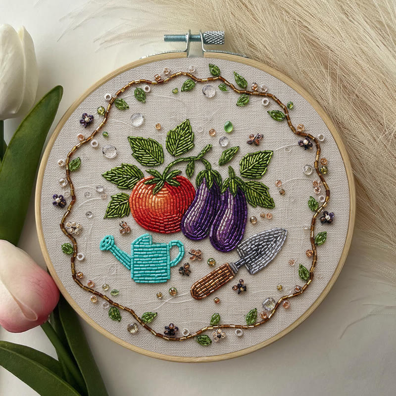 Rubbyoo Bead Embroidery Kit - Vegetable Planting | Easy Handmade Craft | Diy Decorative Hoop Art - image 7