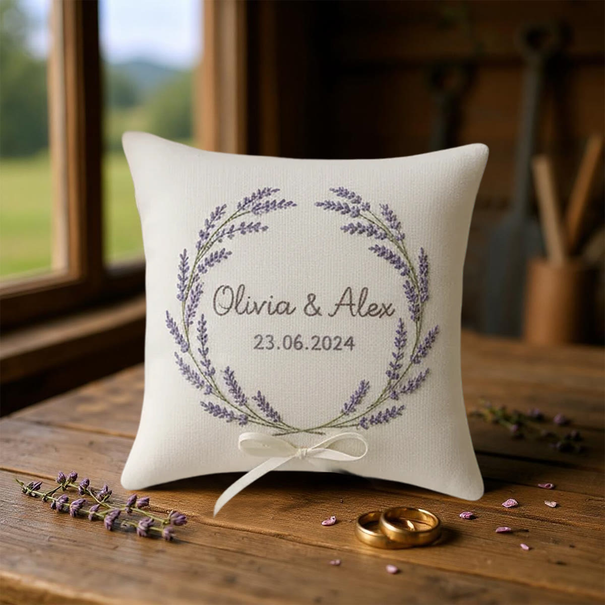 Rubbyoo Personalized Ring Bearer Pillow Embroidery Kit - Lavender Wreath Decor | Beginner-friendly Project | Top Gifting Choice - image 9