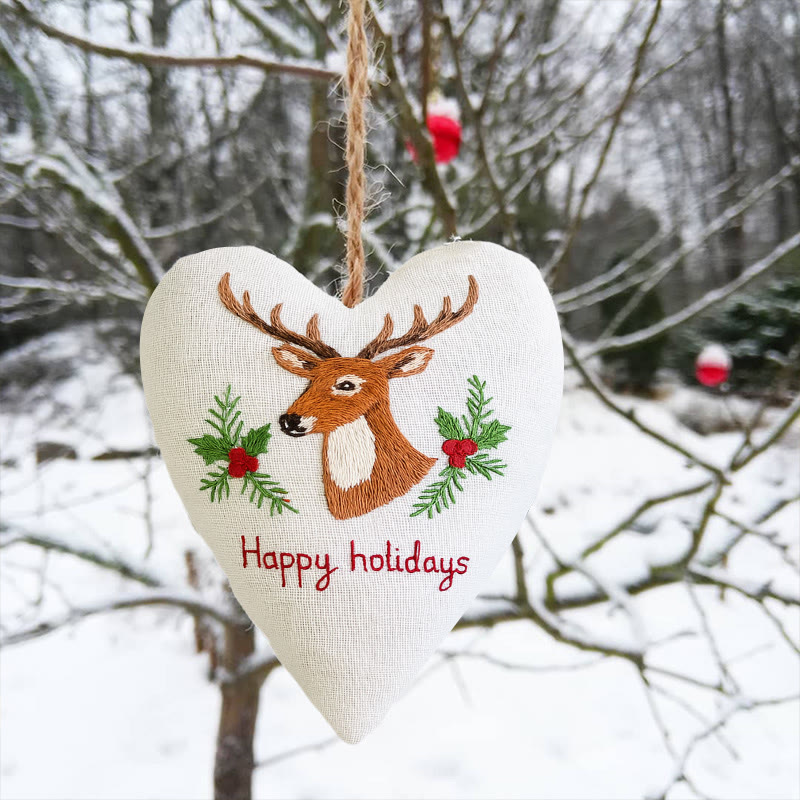 Rubbyoo Heart Embroidery Kit - Happy Holidays | Christmas Tree Ornament | Christmas Novice Needlepoint - image 4