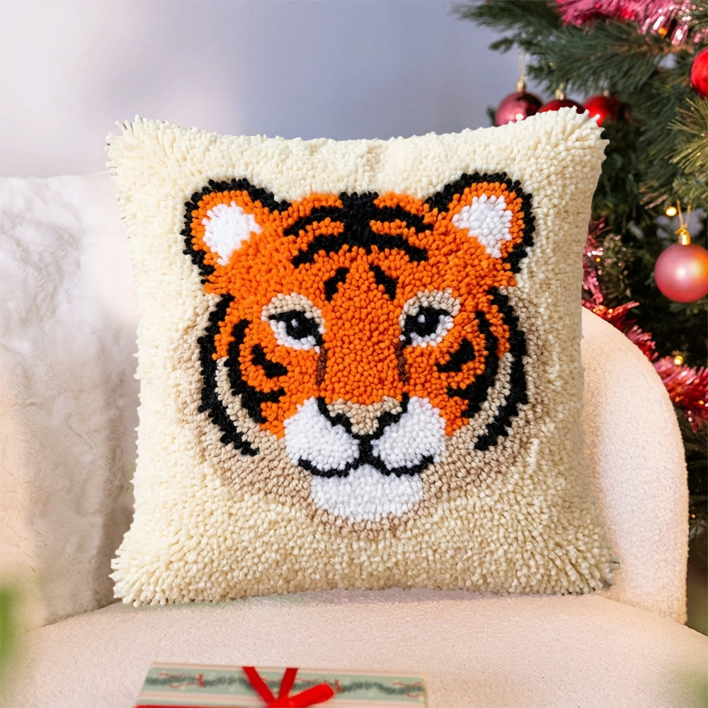 Rubbyoo Latch Hook Pillow Kit - Smiling Tiger | Hand-stitched Chunky Fabric | Animal Cartoon Room Accent - image 8