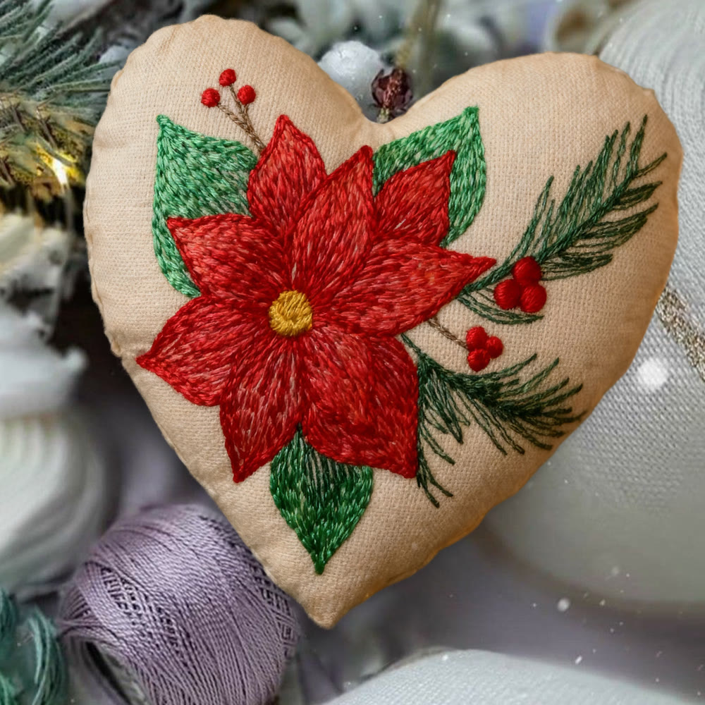 Rubbyoo Heart Embroidery Kit - Winter Poinsettia | Christmas Floral Ornament | Handmade Hoop Art  - image 5