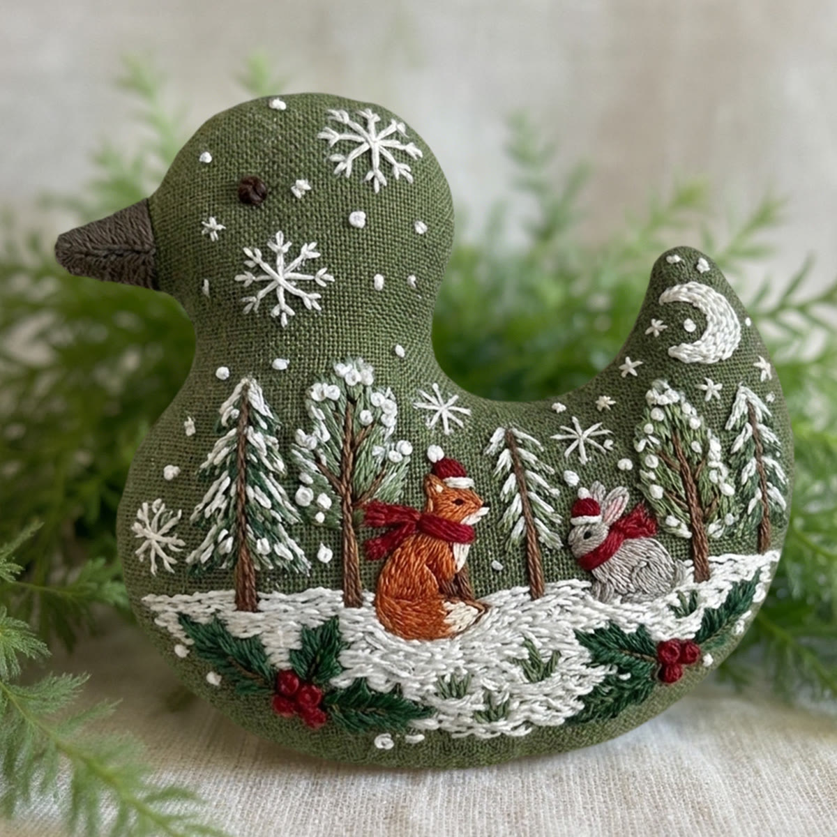 Rubbyoo Duck Embroidery Kit - Fox And Rabbit With Red Scarves | Wonderland Gift For Her | Cozy Cabin Ornament - image 4