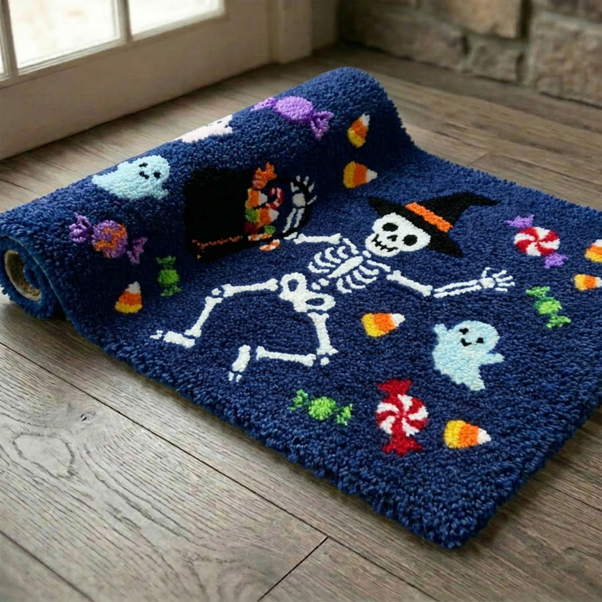 Rubbyoo Latch Hook Rug Kit - Dancing Skeleton | Classic Ghost & Phantom Pattern | Handmade Halloween Style Carpet - image 5