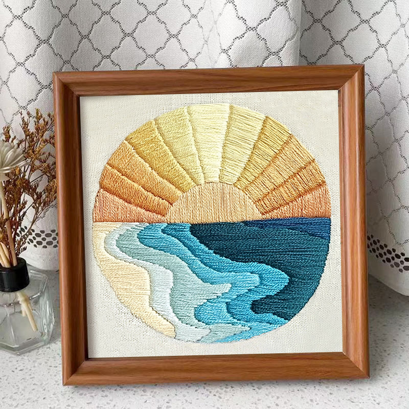 Rubbyoo Embroidery Kit - Sky And Sea | Diy Landscape Hoop Art | Perfect For Desk Decoration  - Embroidery Kit Plus An Extra Frame - image 5