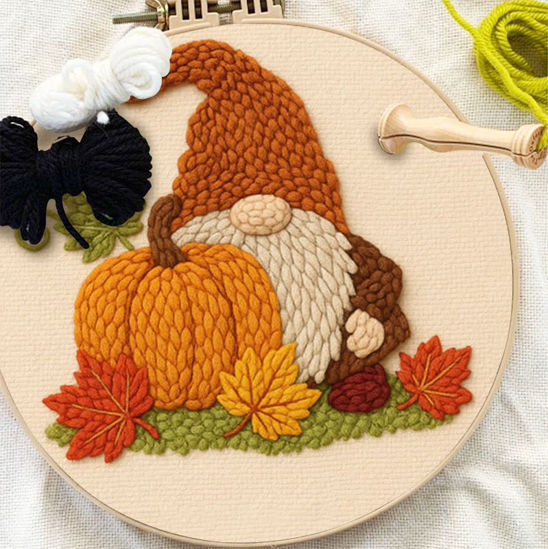 Gnome With Pumpkin Punch Needle Kit - Diy Needlework Gift | Halloween Wall Art - image 4