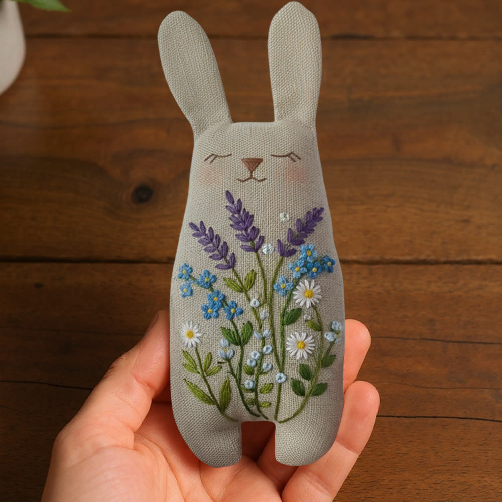 Rubbyoo Bunny Toy Embroidery Kit - Lavender And Blue Floral | Animal Sewing Kit | Diy Bunny Fluffy Toy - image 5