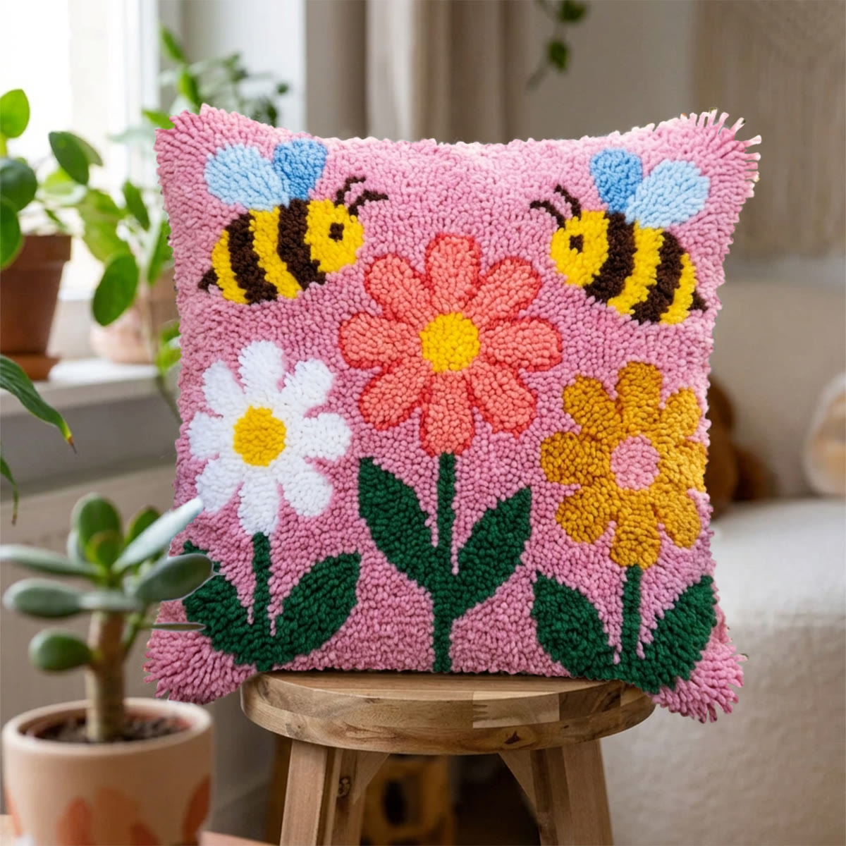 Rubbyoo Latch Hook Pillow Kit - Bee And Flower | Floral Handmade Art | Special Decoration Gift  - image 5
