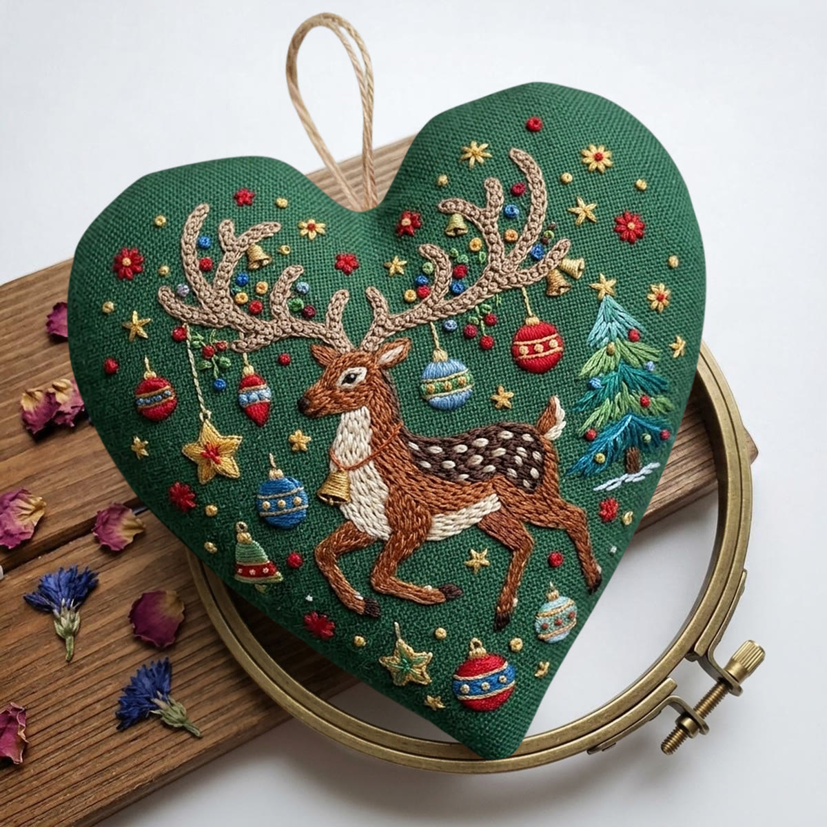 Rubbyoo Heart Embroidery Kit -  Cheerful Christmas Reindeer | Ideal Christmas Tree Hangings  | Heartwarming Holiday Home Decor Gift For Beginners - image 4