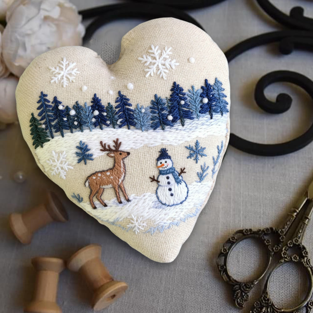 Rubbyoo Heart Embroidery Kit - Deer And Snowman | Handmade Winter Craft | Diy Home Decoration  - image 4