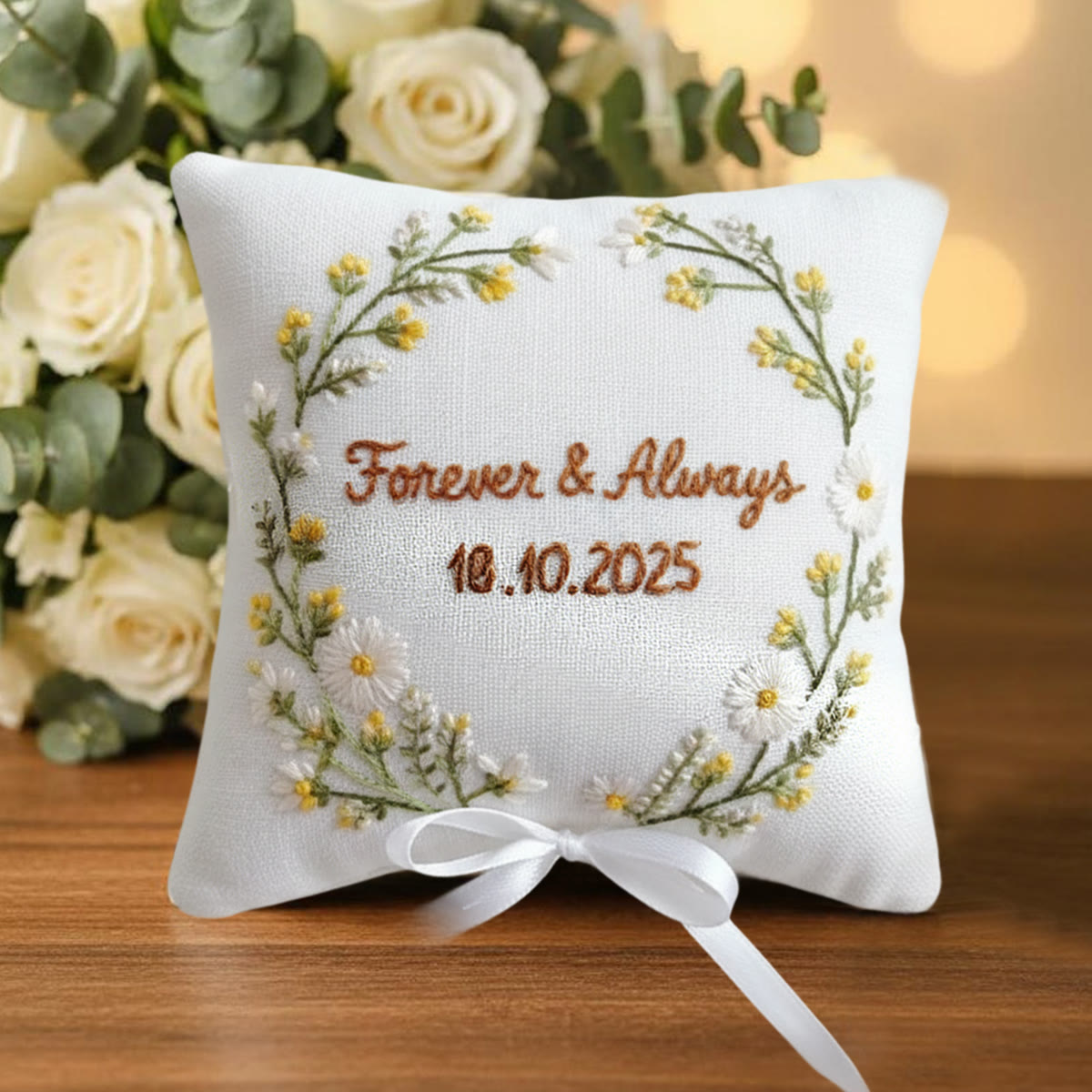 Rubbyoo Personalized Ring Bearer Pillow Embroidery Kit - Daisy Yellow Flower Wreath | Beginner Diy | Weddings Anniversaries - image 3