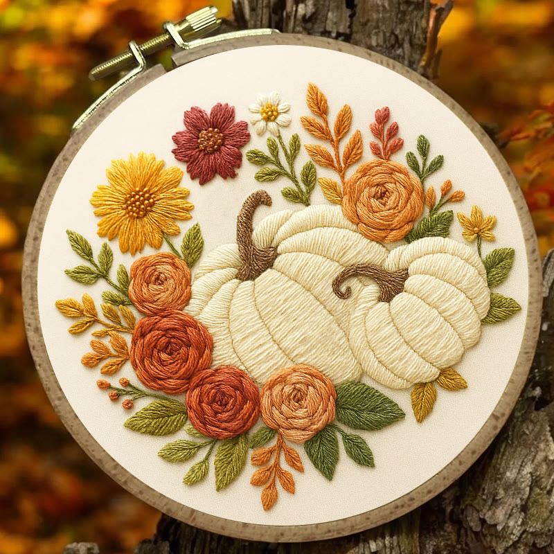 Rubbyoo Embroidery Kit - Floral Pumpkin | Easy Handmade Needlework | Diy Helloween Craft - image 4