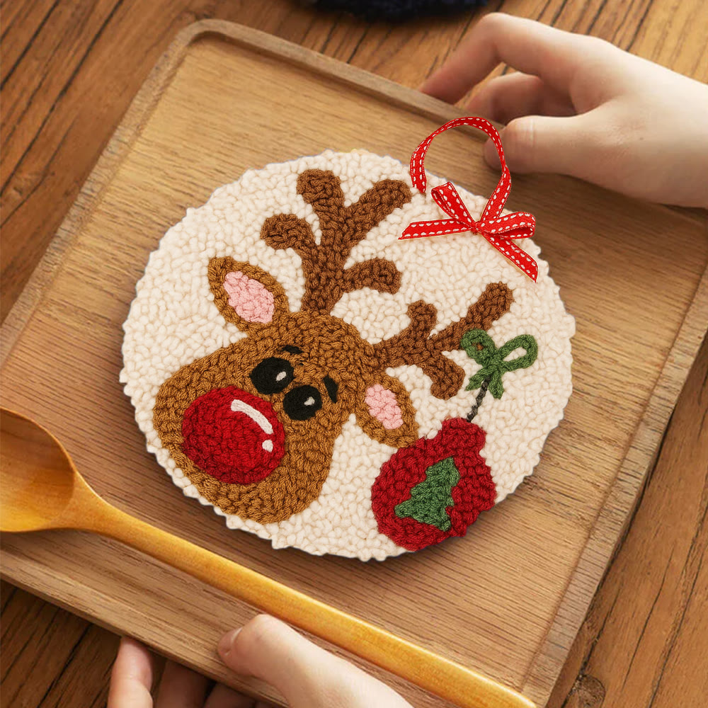 Lovely Reindeer Punch Needle Kit - Christmas Hoop Art | Diy Handmade Collection - image 12