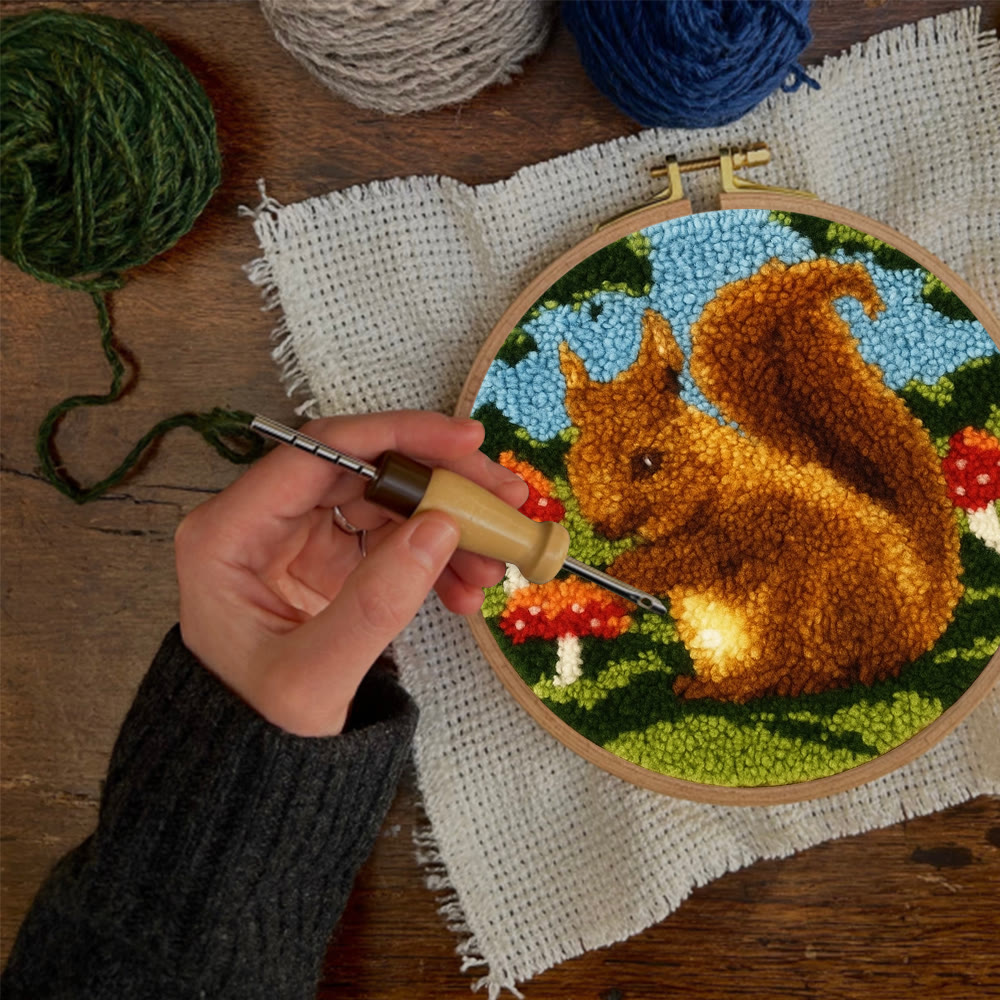Squirrel Mushroom Punch Needle Kit - Nature Craft | Ideal for Home Decor - image 11