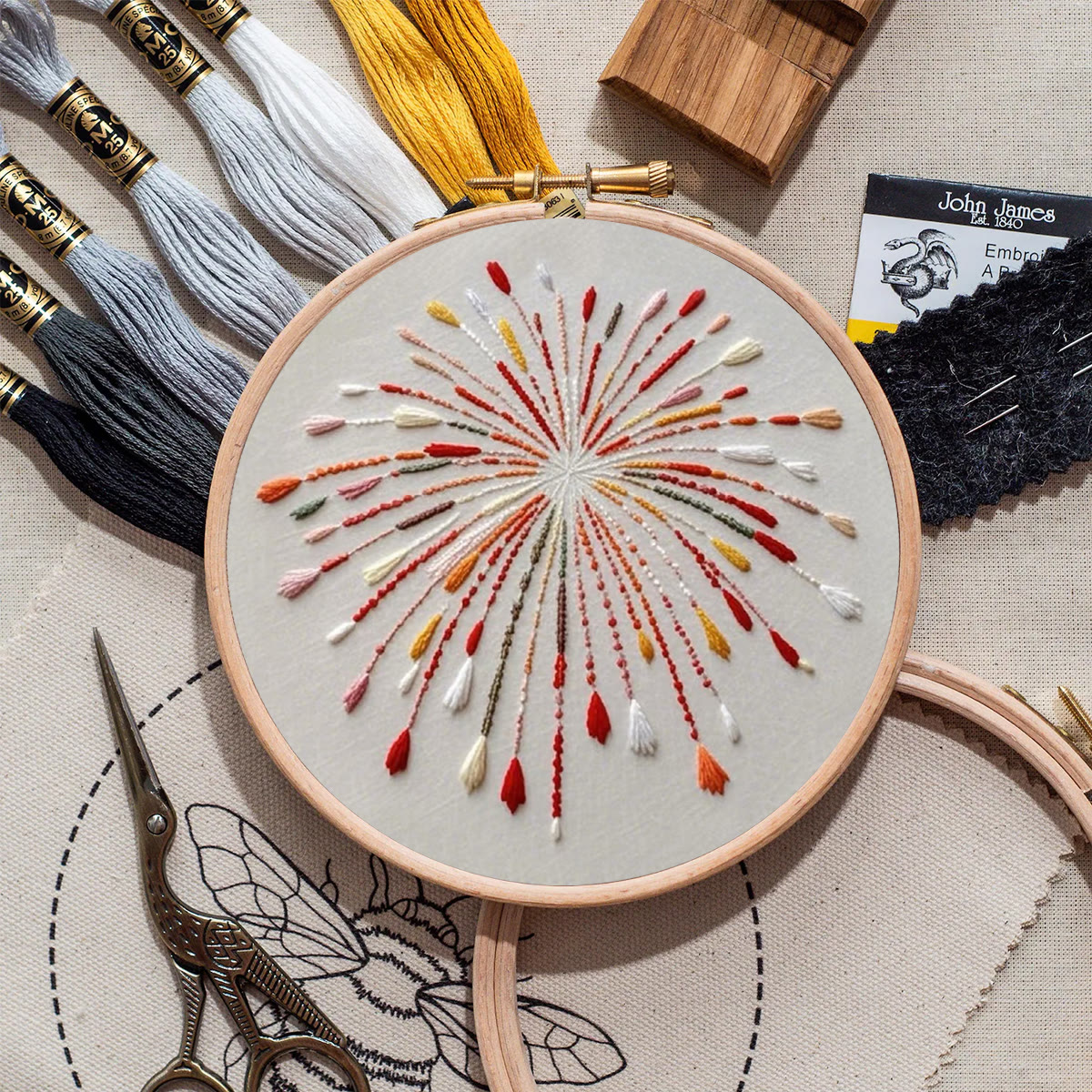 Rubbyoo Embroidery Kit- Orange Fireworks | Hand Stitch Wall Decor For Beginners - image 9